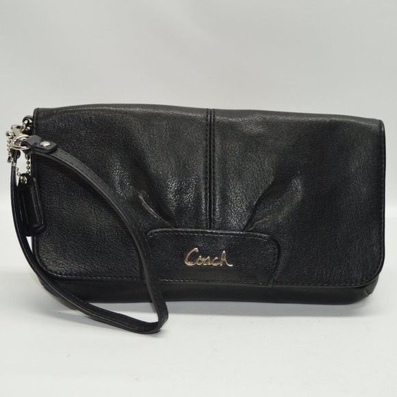 SOLD🚫Coach Ashley Black Leather Flap Wristlet - Picture 1 of 9